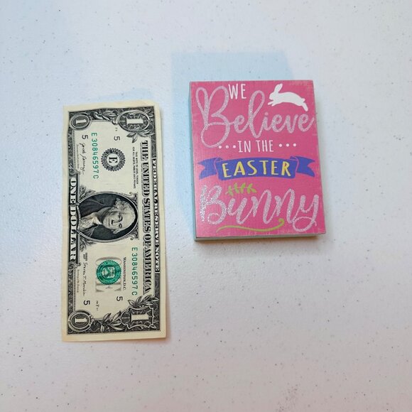 WE BELIEVE IN THE EASTER BUNNY wood block sign decoration glitter Easter decor - Picture 5 of 10